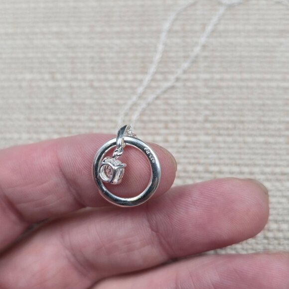 19 Inch Sterling Silver Floating Cubic Zirconia Gem Pendant Necklace A6167 - Picture 5 of 8